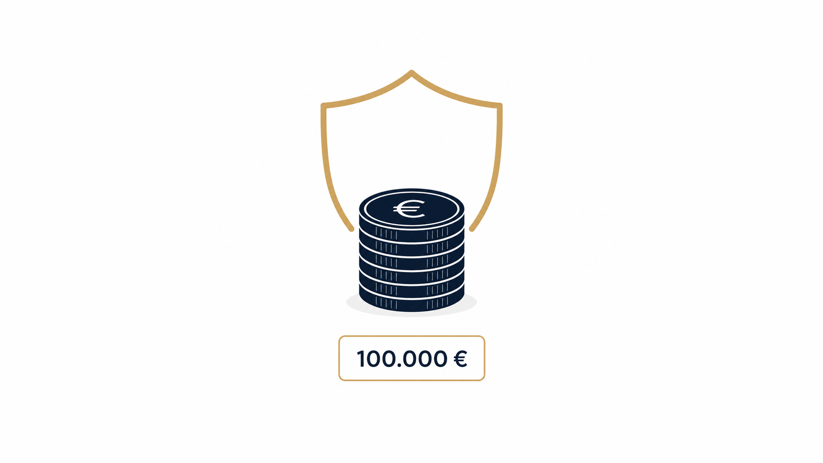 Een schild boven een stapel munten met het label 100.000 euro: de depositogarantie beschermt per persoon en per bank
